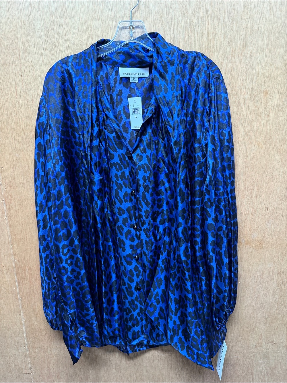 Catherine Rose Blue Leopard Print Satin Blazer
